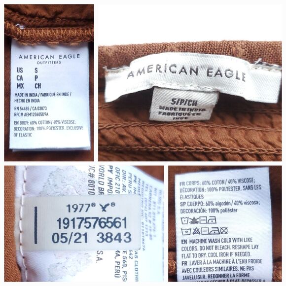 American Eagle Embroidered Crop Top Sz S Brown Boho Peasant Smocked Lace 3843 - Picture 6 of 10